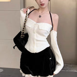 Getadme-Cropped Knitted Top y2k Clothes Women Fairycore Solid Color Off Shoulder Long Sleeve T Shirt 2000s Clothes Streetwear