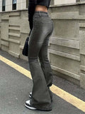 Getadme Vintage Flared Stretch Jeans Women High Waist Skinny Boot Cut Gray Denim Pants Y2K Punk Streetwear Wide Leg Trousers