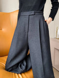 Getadme Gray Pants for Women Solid Wool Suit Women Pants High Waist Fashion New Wide Leg Pants Autumn Winter Thickening Women' S Pants