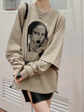 Getadme-Fall Winter Women Grunge Fake Two Pieces Graphic Pullovers Harajuku Fashion Oversize O-Neck Baddie Sweatshirts Y2k Streetwear