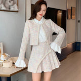 Getadme-New 2024 High Quality Women Autumn Winter 3 Piece Sets Lady Fashion Elegant Slim Coat Skirt Shirt Three-piece Suit Tweed Sets