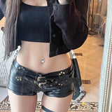 Women Sexy Pu Leather Shorts Vintage Gothic Black Y2K Low Waist A-line Super Shorts Nightclub Boots Pants