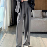 Getadme-Women’s Wide Leg Pants Women Korean Style High Waist Black Trouser Office Ladies Fashion Loose Grey Suit Trousers Streetwear