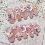 Getadme-Clarity Gentle Fairy Fake Nail Girl Diamond Nail Patch Pink Bow Love Wear Nail Piece Finished Product Removable