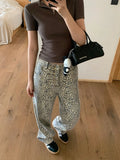 Gothic Women's Leopard Print Jeans Vintage Casual Streetwear High Waist Loose Trashy Pants Y2K Baggy Trouser Denim Jeans