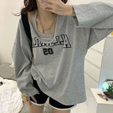 Women Streetwear 2 Pieces Sets Harajuku Loose Sexy Letter Print T Shirt + Halter Tank Crop Top Tee Shirts Korean Fashion Two Set