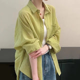 Rimocy Sheer Thin Chic Summer Shirts Women Solid Color Long Sleeve Sun-proof Shirt Woman Simple Button Up Sun Protection Blouse