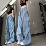 Getadme-Hip Hop Y2K Cargo Pants Women Streetwear Harajuku Big Pockets Casual Trousers Korean Loose High Waist Design Solid Pants Z