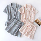 Getadme 2024 Summer ladies short-sleeved shorts pajamas set 100% cotton crepe cloth thin home service two-piece spring and autumn loose