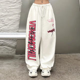 New Y2K Streetwear White Track Pants Women Harajuku Hippie Wide Leg Sweatpants Oversize Quick Dry Printed Joggers Trousers