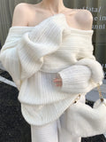 Getadme-Autumn Design Sexy White Knitted Sweater Women Long Sleeve Pure Color Korean Fashion Y2k Clothing Elegant Pullover Female