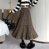 Getadme-Autumn/Winter Korean Edition Elastic Waist Mid length Velvet Half length Skirt with Large Swing A-line Pleated Skirt