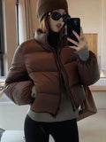 Getadme-Down Cotton Jackets Women Vintage Short Parkas Female Autumn Winter Warm Padding Jacket Ladies Casual Fashion Stand Collar Coat