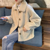 Getadme-Teddy Fleece Cropped Jackets Women Korean Fashion Vintage Harajuku Sweet Soft Girl Lambs Wool Coat Baggy Winter Loose