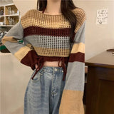 2024 Autumn New Vintage Denim Skirt Matching Set Women's Elegant Loose Hollow Knitted Shirt+Sexy Split Dress Two Piece Suit