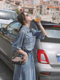 New Fashion Summer Women Denim Dress Casual Women Loose Long Short Sleeve Lapel Single Breasted Pocket Dresses