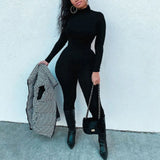 Getadme Black Turtleneck Romper Sexy Bodycon Jumpsuit Streetwear Autumn Winter One Piece Fitness Sports Bodysuits Velvet Yo-ga Onesie