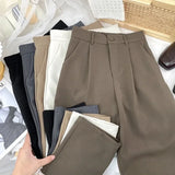 Getadme-Fall Spring Black Suit Haren Pants Women Fashion Elastic High Waist Casual Trousers Woman Korean Style Solid Office Pant