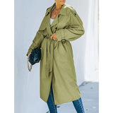 Women Vintage Long Trench Coat Classic Double-Breasted Lapel Long Sleeve Windproof Overcoat with Belt Elegant Jackets Streetwear