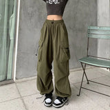 Getadme Women Casual Joggers Tech Pants Solid Low Waist Sweatpants Drawstring Wide Leg Baggy Trousers Y2k Streetwear Oversize Sweatpants