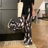 New Women Clothing Vintage Fashion Geometric Print Pleated Wide Leg Pants Y2K Harajuku Summer High Wiast Loose Straight Trousers