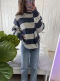 GETADME Women sweater casual retro street fashion stripes new Y2K Harajuku aesthetic cute hip-hop rock loose versatile pullover sweater