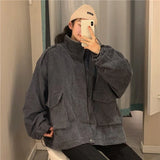 Women Corduroy Jackets Thick Warm Fall Winter Loose Pocket Patchwork Oversized Coats Retro Casual Harajuku Simple Soft Outwear