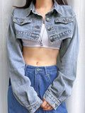 Vintage Long Sleeve Crop Denim Jacket Women 2024 Fashion Jeans Bomber Jackets Cardigan Coat Spring Casual Coats Clothes