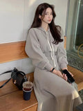 Getadme- Spring  Autumn New Korean Women's Skirt Set Hooded Long Sleeve Hoodies Tops High Waisted Half Length Skirt 2 Piece Sets Womens