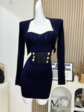 Women's Navy Two Piece Set Suit Long Sleeve Sweater and Luxury Dress Vintage Y2k Elegant Fashion Party Club Dress Sets Clothes