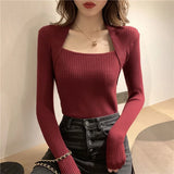 Getadme- Women Pullover Sweater Autumn Long Sleeve Pullover Basic Top Fashion Elastic Female Winter Solid Knitted Jumper