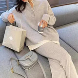 Getadme Two Piece Skirt Set Women 2024 Autumn Loose Casual Sweater Wide Leg Pant Sets Knitted Suit New in Matching Sets Women's Clothing