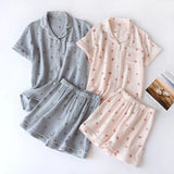 Getadme 2024 Summer Ladies Short-sleeved Shorts Pajamas Set 100% Cotton Crepe Cloth Thin Home Service Two-piece Spring And Autumn Loose