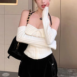 Getadme-Cropped Knitted Top y2k Clothes Women Fairycore Solid Color Off Shoulder Long Sleeve T Shirt 2000s Clothes Streetwear