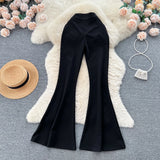 Women Solid High Waist Flare Pants Wide Leg Korean Fashion Elegant Casual Vintage Autumn Streetwear Clothing