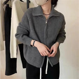 Women's Knitting Sweater Turtleneck Zipper Cardigan Casual Loose Top Thickening Jacket Long Sleeves Solid Color Unisex Tops