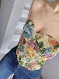 Textured Floral Corset Top Summer Vintage Embroidery Off Shoulder Strapless Tube Slim Fit Teen-girl Crop Tank Tops Outfit