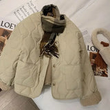 Getadme  Women cotton jacket khaki color lamb wool cotton jacket plush thickened round neck single breasted minimalist jacket