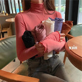 Getadme Spring Autumn Turtleneck T-shirt Women All-Match Top Shirt Soft Comfortable Inner Top Casual Long Sleeve T-shirt Office Wear