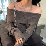 Getadme High Street Sexy Off Shoulder Gray  Sweaters  Autumn New Thicked Warm Tops Women Y2k Grunge Long Sleeve Knitted Pullover