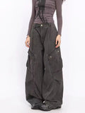 Women's Brown Y2k Cargo Jeans Baggy Harajuku 90s Aesthetic Denim Trousers Vintage Jean Pants Japanese 2000s Style Trashy Clothes