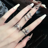 Getadme-3Pcs/Set Irregular Zircon Star Opal Rings Y2K Star Fox Tail Crystal Stone Ring Gothic Red Spider Moonstone Rings Set Jewelry