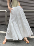 Getadme Elegant Solid Maxi Skirt Women  Spring Summer Korean Casual Patchwork Pockets A Line High Waist Long Skirt Female