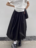 Getadme Long Skirt Women Elegant Solid Elastic Waist A-line Vintage Korean Fashion Loose Balloon Maxi Skirt Casual Streetwear