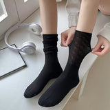 Women Socks Fashion Simple White Middle Tube Breathable Thin Black Long Socks Female Simple Japanese Style Girl Loose Socks Soft