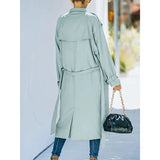 Women Vintage Long Trench Coat Classic Double-Breasted Lapel Long Sleeve Windproof Overcoat with Belt Elegant Jackets Streetwear