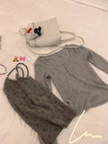 Getadme-Autumn Women Korean Fashion Long Sleeve Cute Core Two Piece Sets T-Shirts 2000s Aesthetic Tees Gyaru Kawaii Sexy Tops Romantic