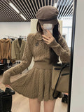 Getadme Autumn Preppy Style Knitted Clothing Suit Woman Slim Kawaii Swearter Tops Casual Y2k Mini Skirt Woman Fashion 2 Piece Set