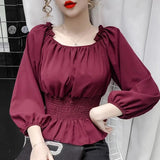 Getadme-Youth Elegant Blouse Women Chiffon Fashion Blouse Off Shoulder White Shirt Ruffle Puff Sleeve Top Office wear