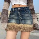 Vintage Washed Blue Denim Skirt for Women American Fashion High Waist Skirts Y2k Grunge All-match Street Faldas Mujer